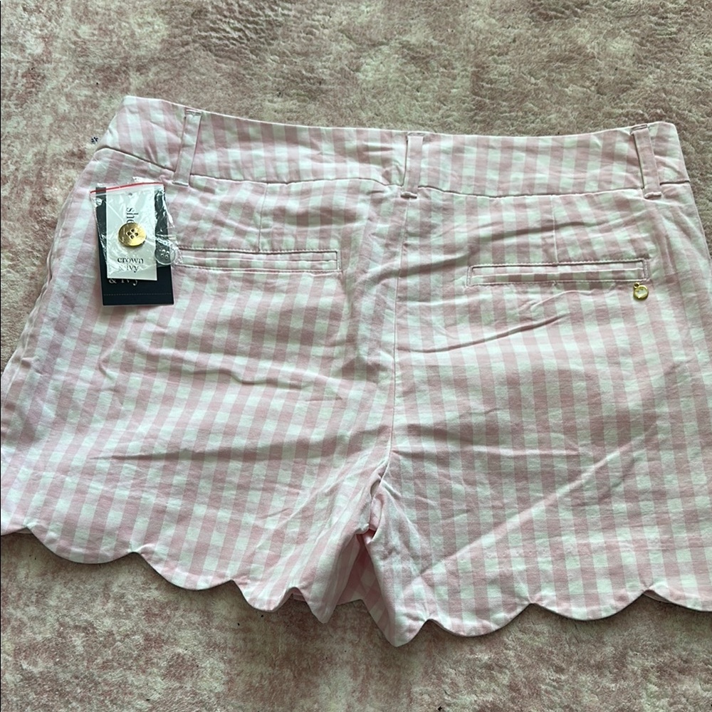 NWT Gingham Pink Scallop Hem Women Shorts Crown & Ivy Shelby Shorts 10 - Picture 5 of 8